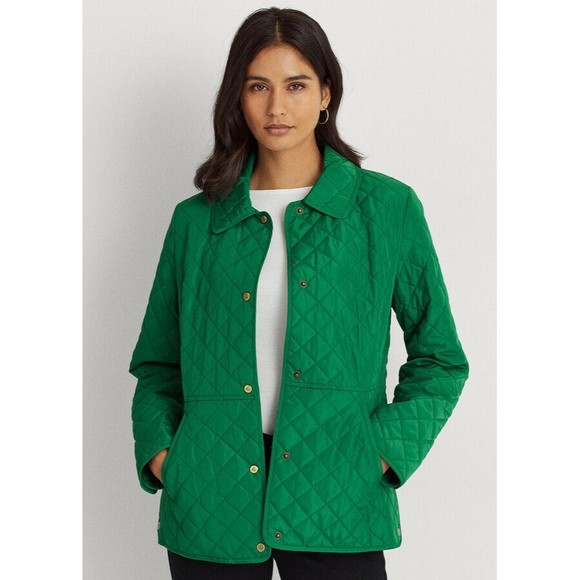 LAURE RALPH LAUREN Women's Sz Small Stem Green Brown Diamond Quilted Jacket Coat - Picture 4 of 8